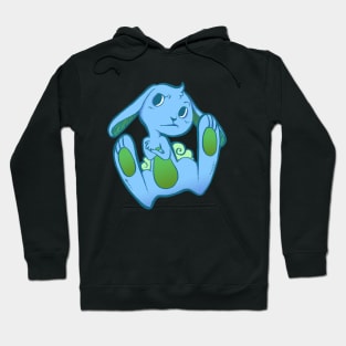 Fussy Bunny in Blue on Green Hoodie